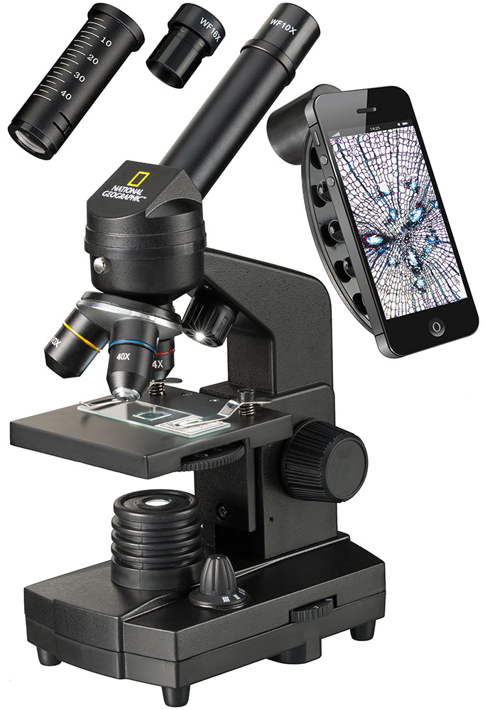Microscope enfant - National Geographic - 40-640x - avec Adaptateur pour  Smartphone noir - Bresser