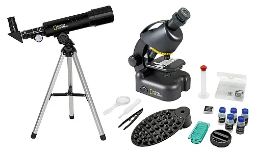 photograph Bresser National Geographic Set: 50/360 AZ Telescope and 40x–640x Microscope