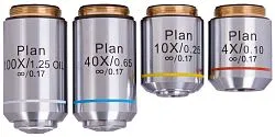 photo Levenhuk 1000 Plan Objectives Set, 4x, 10x, 40xs, 100xs (oil)