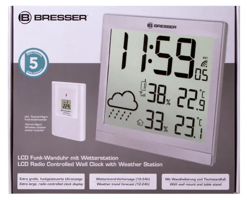 photo Bresser TemeoTrend JC LCD RC Weather Station (Wall clock), silver,  11