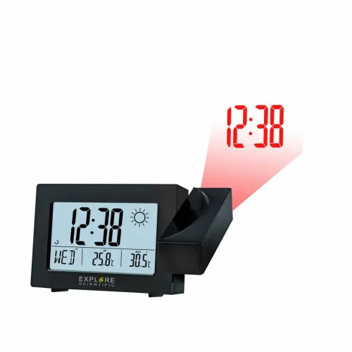 image Explore Scientific Projection RC Alarm Clock w/Weather Forecast, black,  3