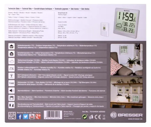 photo Bresser TemeoTrend JC LCD RC Weather Station (Wall clock), silver,  12