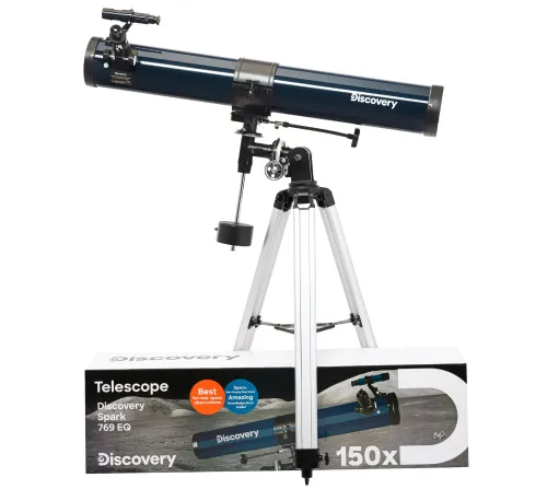 photograph Levenhuk Discovery Spark 769 EQ Telescope with book,  2