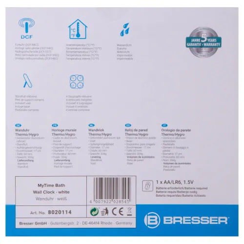 photograph Bresser MyTime Bath Waterproof Wall Clock, white,  8