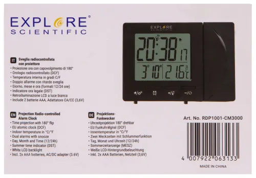 photo Explore Scientific RC Digital Projection Clock with Indoor Temperature, black,  17