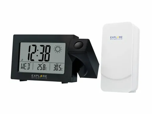 image Explore Scientific Projection RC Alarm Clock w/Weather Forecast, black,  2