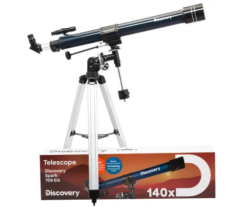 photograph Levenhuk Discovery Spark 709 EQ Telescope with book,  2