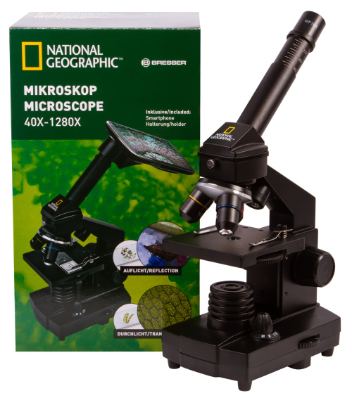 Microscopio Bresser National Geographic 40–1280x con supporto per